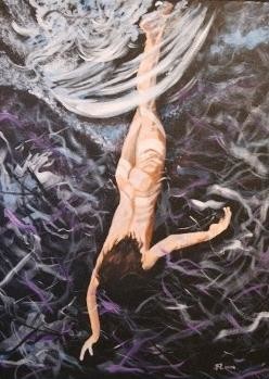 Painting titled "Swimming in the Vio…" by John Lazenby, Original Artwork, Oil