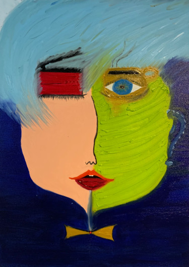 Painting titled "Madame Naif" by Johnnas Oliva, Original Artwork, Oil Mounted on Wood Panel