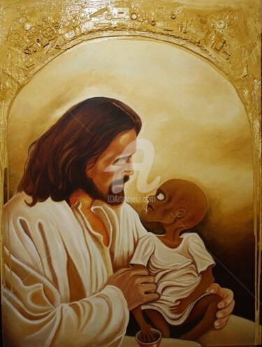 Painting titled "Jesus and Child" by Johnny E.S.J. Otilano, Original Artwork