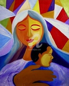 Painting titled "Mother & Child in C…" by Johnny E.S.J. Otilano, Original Artwork