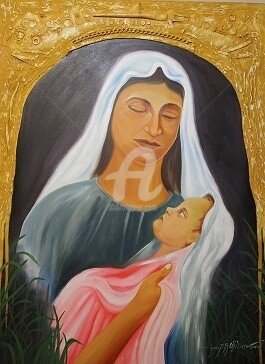 Painting titled "Mother & Child of H…" by Johnny E.S.J. Otilano, Original Artwork, Oil