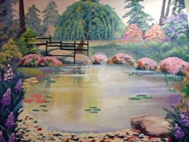 Painting titled "Koi Pond at the Jap…" by Johnny E.S.J. Otilano, Original Artwork