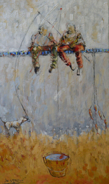 Schilderij getiteld "The Fishing Bowl" door Johnny Semaan, Origineel Kunstwerk, Acryl