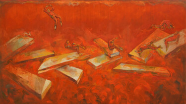 Schilderij getiteld "Redscape" door Johnny Semaan, Origineel Kunstwerk, Acryl