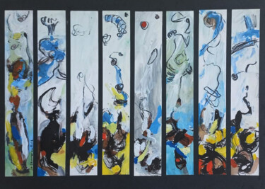 Painting titled "Eight abstract colu…" by Johnny Semaan, Original Artwork, Acrylic Mounted on Cardboard