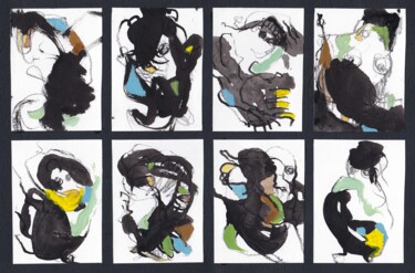Malerei mit dem Titel "Eight Abstract Figu…" von Johnny Semaan, Original-Kunstwerk, Acryl Auf Karton montiert