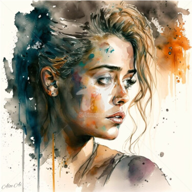 Arts numériques intitulée "Amber Heard / Amber…" par Aloe Ai, Œuvre d'art originale, Aquarelle
