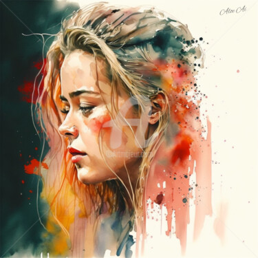 Digital Arts titled "Amber Heard / Amber…" by Aloe Ai, Original Artwork, Watercolor