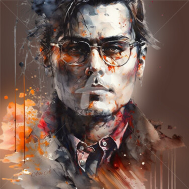 Digitale Kunst getiteld "Johnny Depp / Johnn…" door Aloe Ai, Origineel Kunstwerk, Aquarel