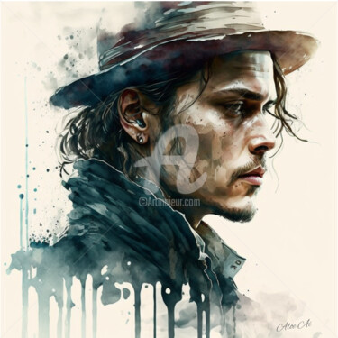 Arte digital titulada "Johnny Depp" por Aloe Ai, Obra de arte original, Acuarela