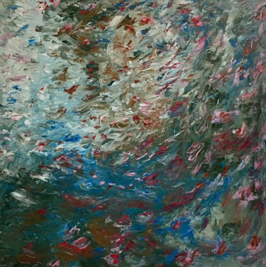 Schilderij getiteld "Raining Petals" door John O’Sullivan, Origineel Kunstwerk, Olie Gemonteerd op Frame voor houten brancard