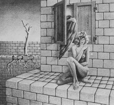 Рисунок под названием "LA POSSESSION" - John Rothschild, Подлинное произведение искусства, Карандаш