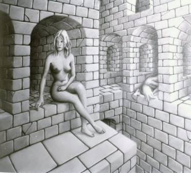 Dibujo titulada "LE REFLET IMAGINAIRE" por John Rothschild, Obra de arte original, Lápiz