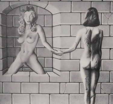 Рисунок под названием "LA TRANSMUTATION" - John Rothschild, Подлинное произведение искусства, Карандаш