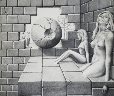 Dibujo titulada "LE GARDIEN" por John Rothschild, Obra de arte original, Lápiz