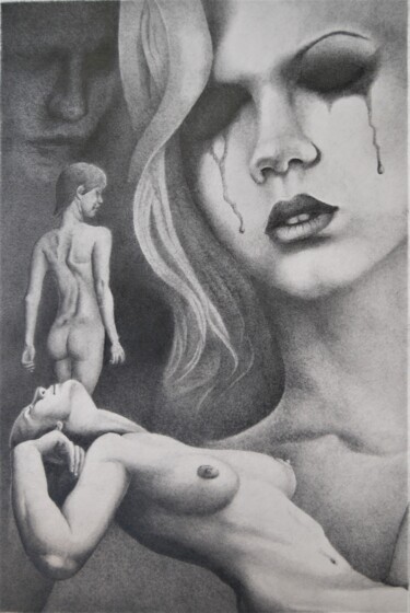 Dessin intitulée "L' IMPRECATRICE" par John Rothschild, Œuvre d'art originale, Crayon