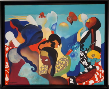 Painting titled "TAHITI DREAM de Syl…" by J V, Original Artwork, Oil Mounted on Wood Stretcher frame