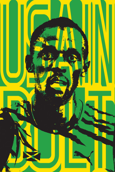Malerei mit dem Titel "Usain Bolt" von John Von Brown, Original-Kunstwerk, Tinte