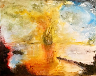 Peinture intitulée "Boat Burning" par John Von Brown, Œuvre d'art originale, Huile