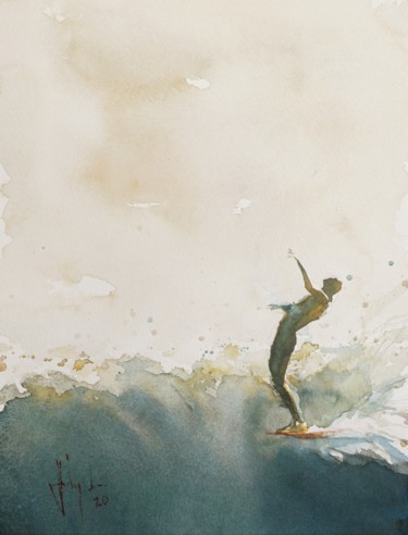 Painting titled "Dreaming 2 / surf a…" by Johny Vieira, Original Artwork, Watercolor