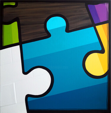 Painting titled "street puzzle1" by Jok, Original Artwork, Acrylic Mounted on Wood Stretcher frame