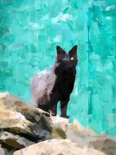 Digitale Kunst mit dem Titel "Black Cat" von Jokannan, Original-Kunstwerk, Digitale Malerei