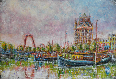 Schilderij getiteld "Rotterdam Oude Have…" door Joke Bennis, Origineel Kunstwerk, Olie Gemonteerd op Aluminium