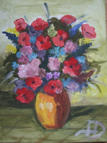 Painting titled "Wild flowers with p…" by Angelė Drėgvienė, Original Artwork, Acrylic