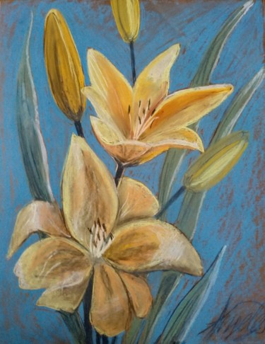 Painting titled "Lilies" by Angelė Drėgvienė, Original Artwork, Pastel