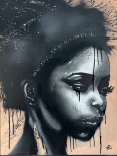 Pintura intitulada "Regard noir" por Joks, Obras de arte originais, Tinta spray Montado em Armação em madeira