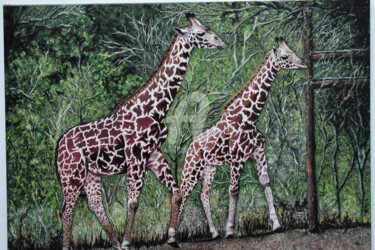 Malarstwo zatytułowany „giraffe painting” autorstwa Joky, Oryginalna praca, Olej