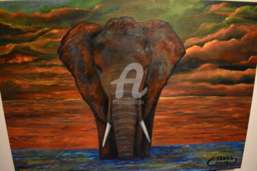 Schilderij getiteld "peinture d'éléphant" door Joky, Origineel Kunstwerk, Olie