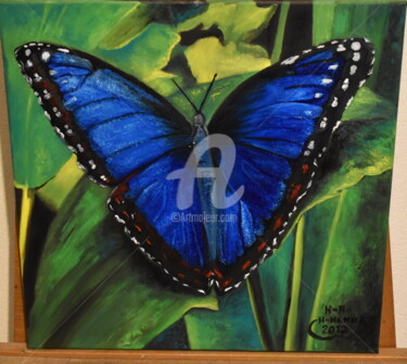Painting titled "peinture papillon b…" by Joky, Original Artwork, Oil