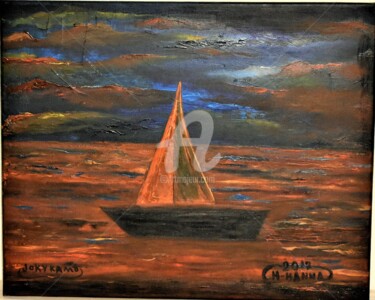 Peinture intitulée "paysage voilier ora…" par Joky, Œuvre d'art originale, Huile