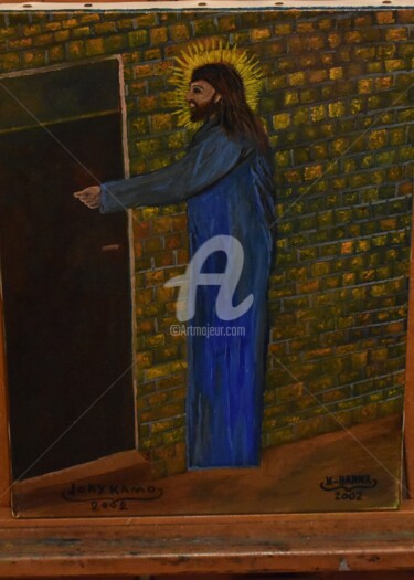 Malerei mit dem Titel "Jésus bate la porte…" von Joky, Original-Kunstwerk, Öl