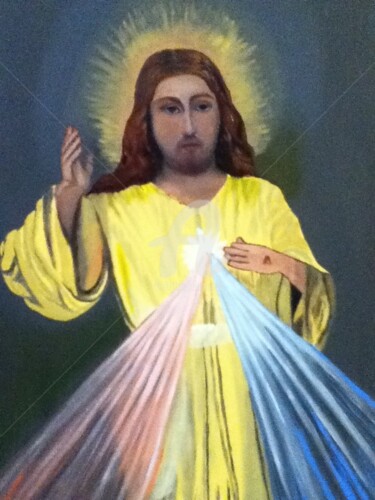Peinture intitulée "jésus sacré cœur de…" par Joky, Œuvre d'art originale, Huile