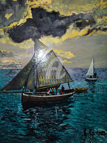 Peinture intitulée "Tableau paysage mer…" par Joky, Œuvre d'art originale, Huile