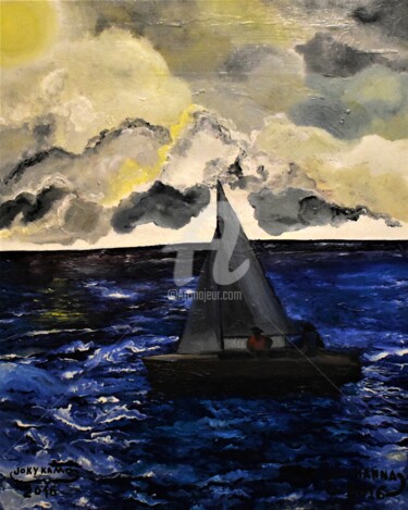 Painting titled "Tableau paysage mer…" by Joky, Original Artwork, Oil