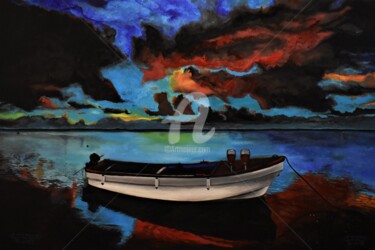 Schilderij getiteld "Paysage Kayak Peint…" door Joky, Origineel Kunstwerk, Olie