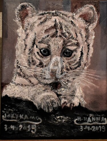 Schilderij getiteld "Peinture de tigre,…" door Joky, Origineel Kunstwerk, Olie