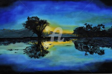 Painting titled "Coucher de soleil b…" by Joky, Original Artwork, Oil