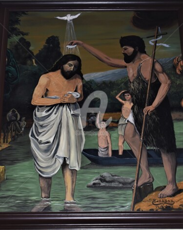 Картина под названием "Baptism of jesus pa…" - Joky, Подлинное произведение искусства, Масло