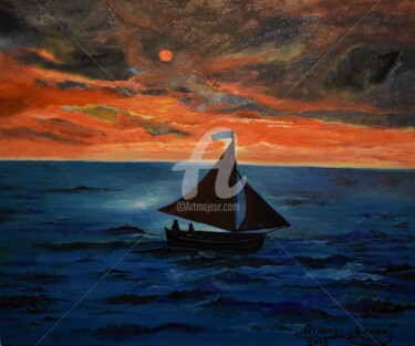 Painting titled "Sunset painting, by…" by Joky, Original Artwork, Oil
