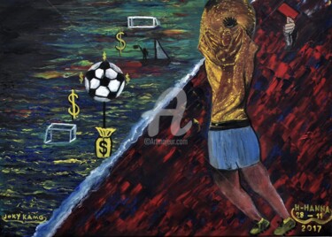 Pintura intitulada "Critical World Cup…" por Joky, Obras de arte originais, Óleo