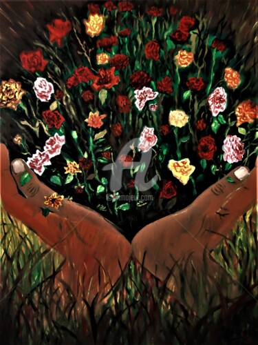 Картина под названием "Bouquet of flowers…" - Joky, Подлинное произведение искусства, Масло