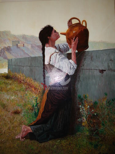 Painting titled "peinture villageois…" by Joky, Original Artwork