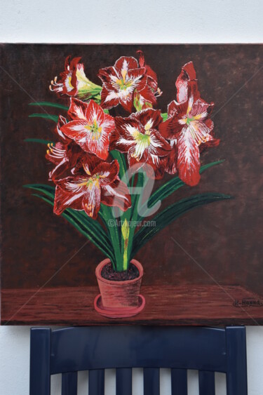 Painting titled "peinture fleur" by Joky, Original Artwork, Oil