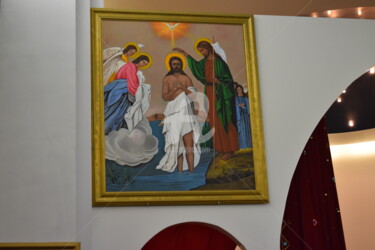 Malerei mit dem Titel "jésus baptême" von Joky, Original-Kunstwerk, Öl