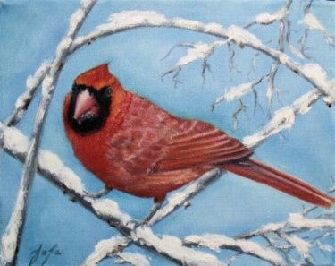 Peinture intitulée "21 - Cardinal mâle" par Jola, Œuvre d'art originale, Huile