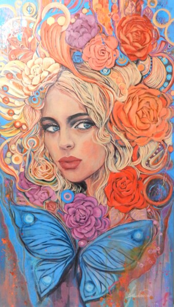 Картина под названием "Blue" - Jolanta Frankiewicz, Подлинное произведение искусства, Акрил Установлен на Деревянная рама дл…